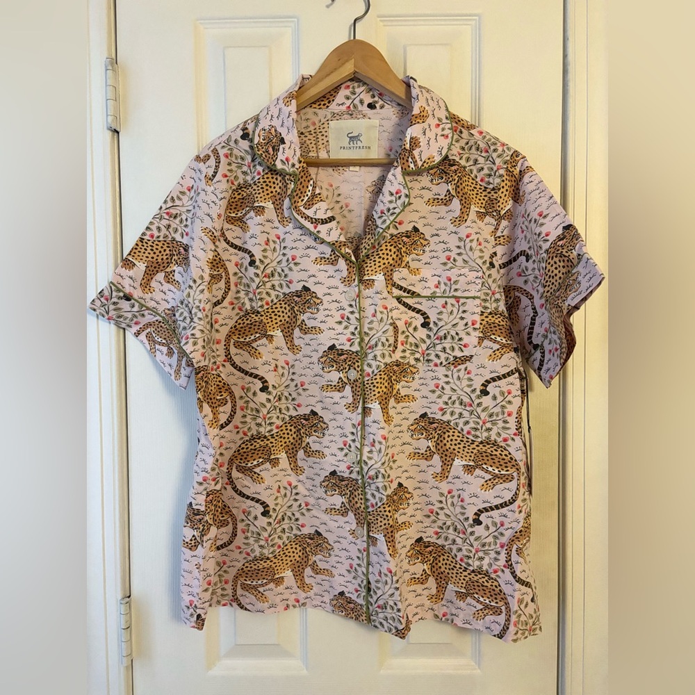 NWT Printfresh Bagheera Short-Sleeve Button Down Pajama Top - Blush - Picture 2 of 7